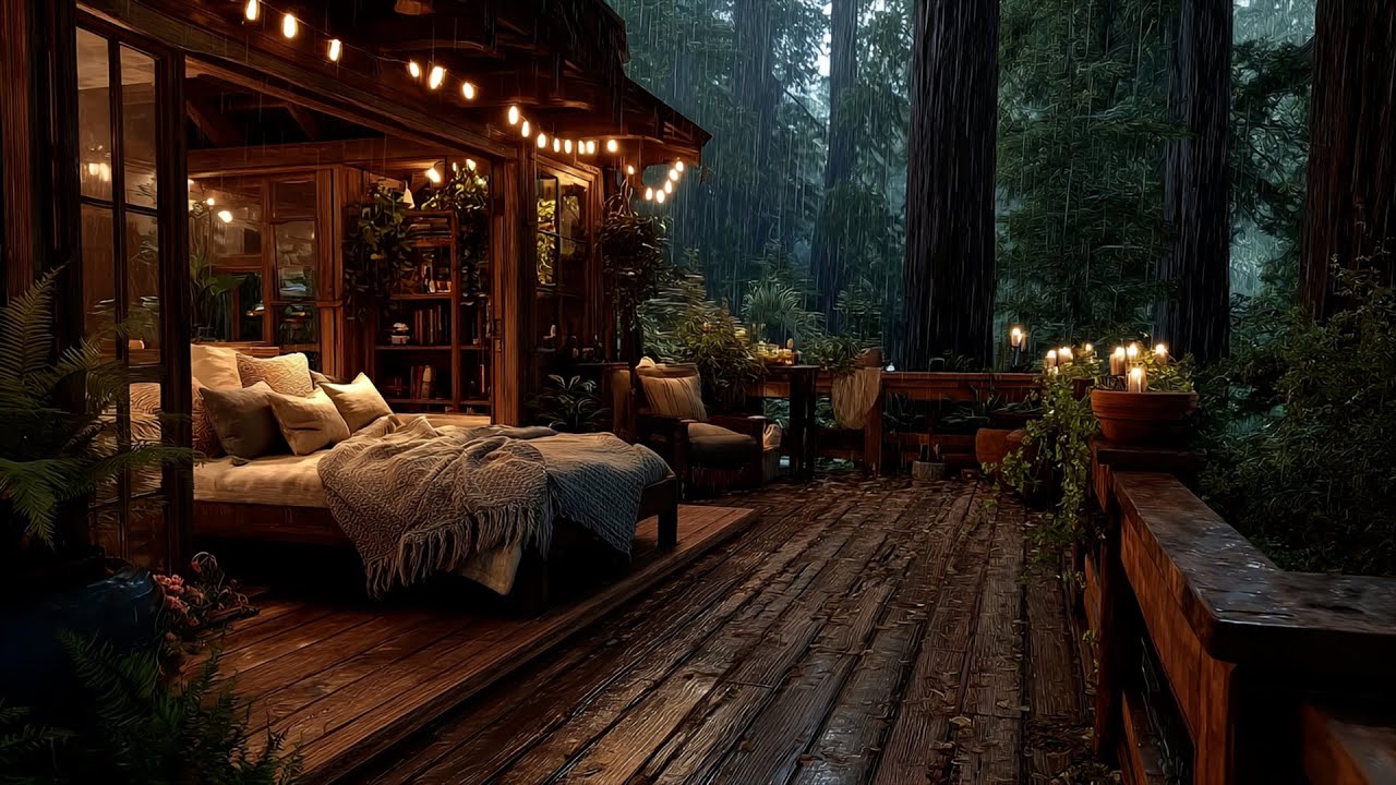 Best Rain Sounds for Sleep 🌧️ Heavy Rain in Cozy Wood Cabin at Night