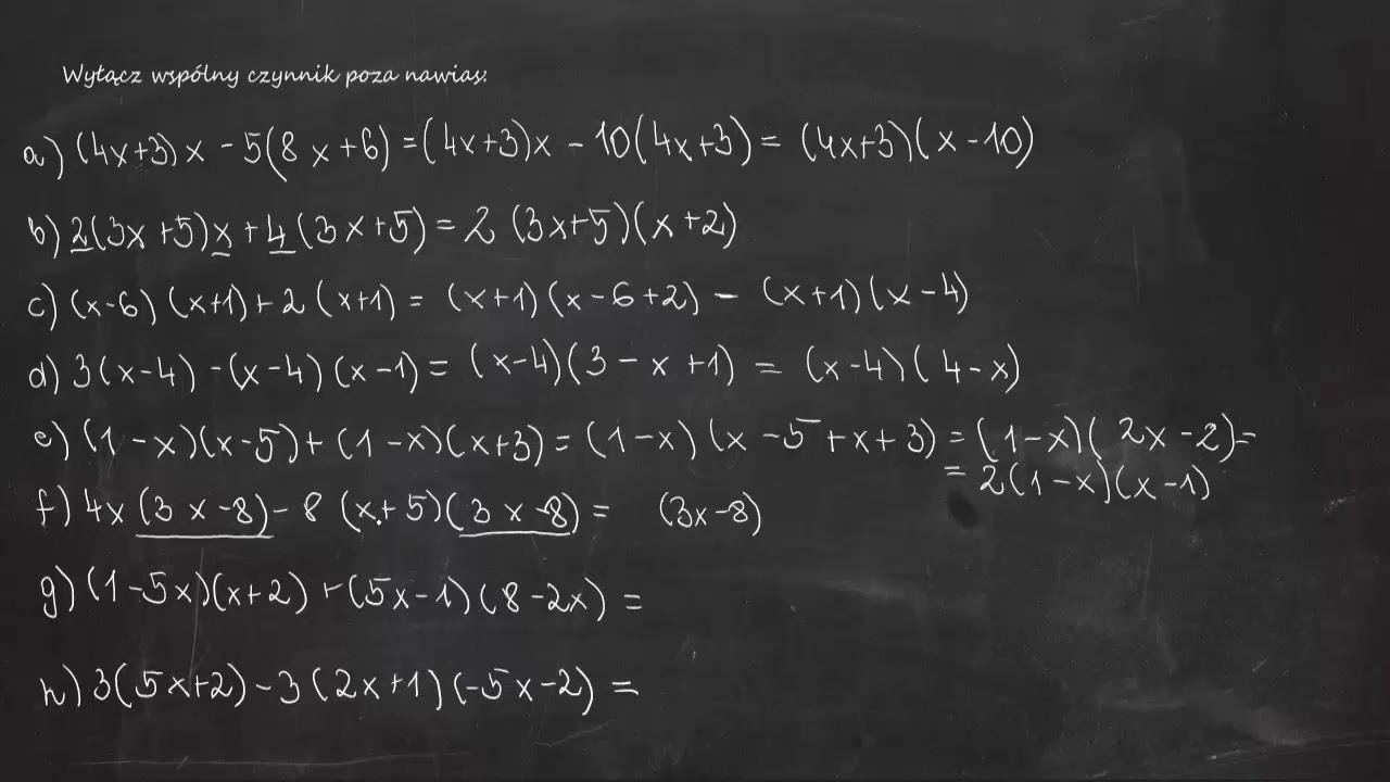 2.45 Wyłącz wspólny czynnik poza nawias: a) (4x+3)x-5(8x+6)   b) 2(3x+5)x+4(3x+5 )