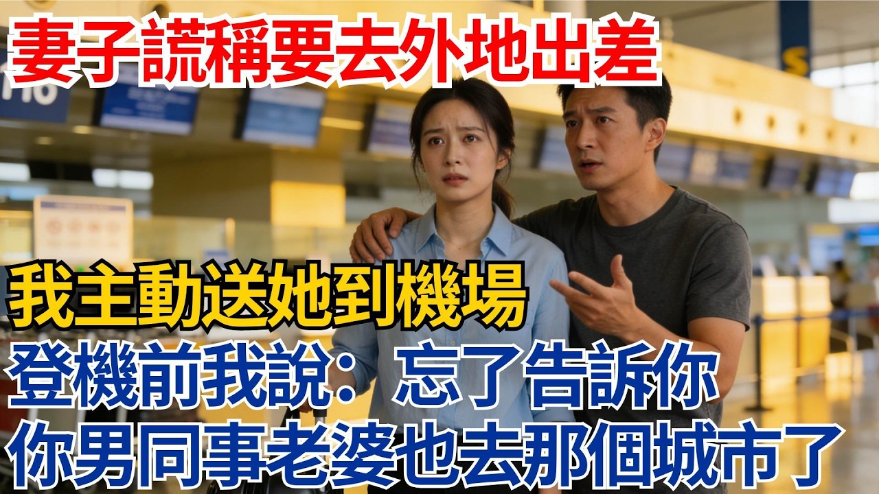 妻子謊稱要去外地出差，我主動送她到機場，登機前我說：忘了告訴你，你男同事的老婆今天也去那個城市了【都市際遇】#都市情感#情感故事#妻子出軌#出軌故事#婚姻背叛#反轉劇情