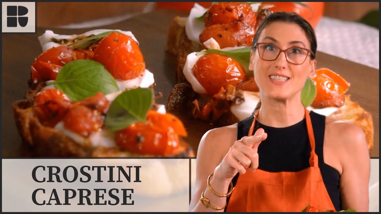 Crostini de focaccia com tomate assado e muçarela de búfala | Paola Carosella | Alma de Cozinheira