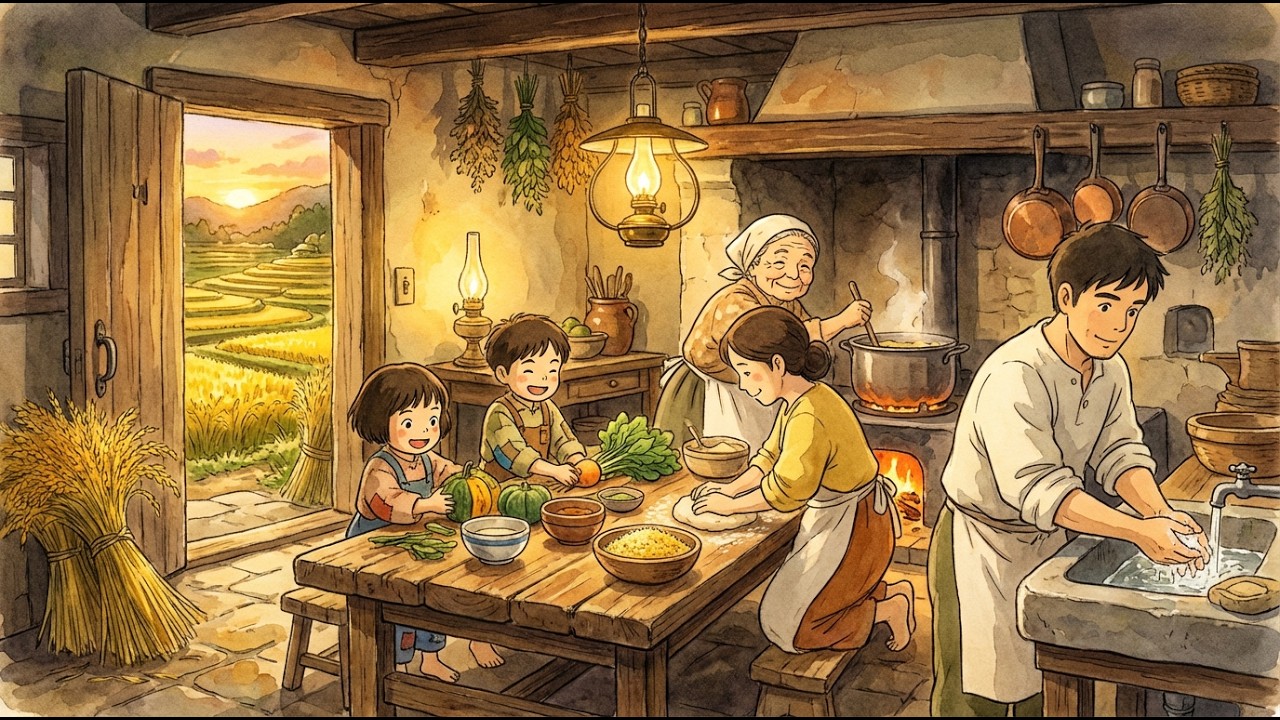 A Nostalgic Life at the Old Farmhouse Harvesting 🍚Golden Rice Fields | Ghibli-Style