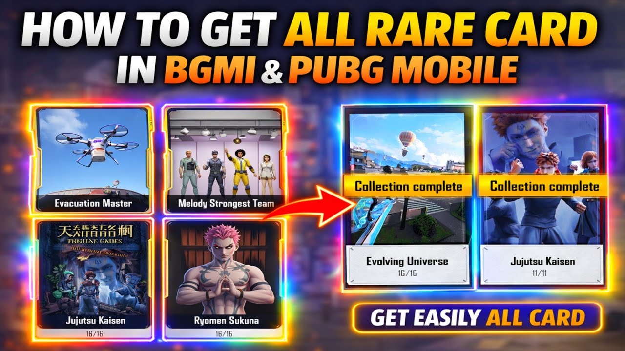 😍HOW TO GET ALL RARE CARDS IN BGMI & PUBG MOBILE | GET GOJO, EVACUATION MASTER, SUKUNA, JUJUTSU C...