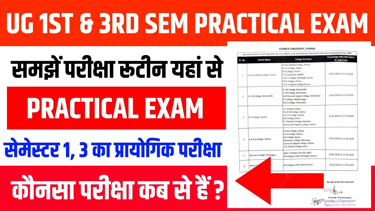 Purnea University UG 1st Sem 2025-29 & 3rd Sem 2024-28 Practical Exam Date जारी हुआ -  समझे रूटीन
