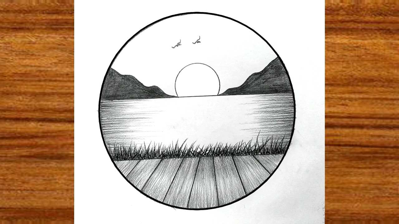 Circle scenery drawing | How to draw pencil sketch scenery | Easy drawing for beginners step by setp