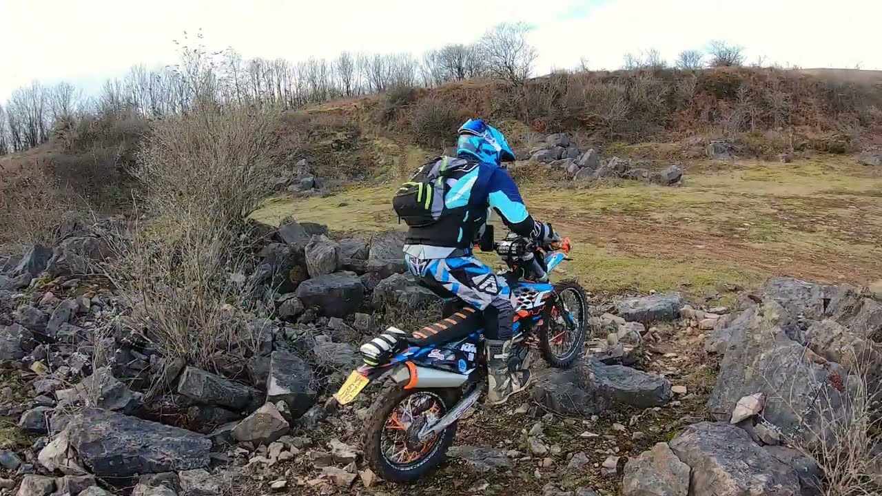 KTM 950 Adventure playing with enduro bikes
