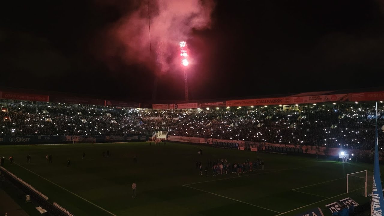 Abschied der Flutlichtmasten | Feuerwerk nach dem Sieg gegen 1860 München | Rostocker Fankurve