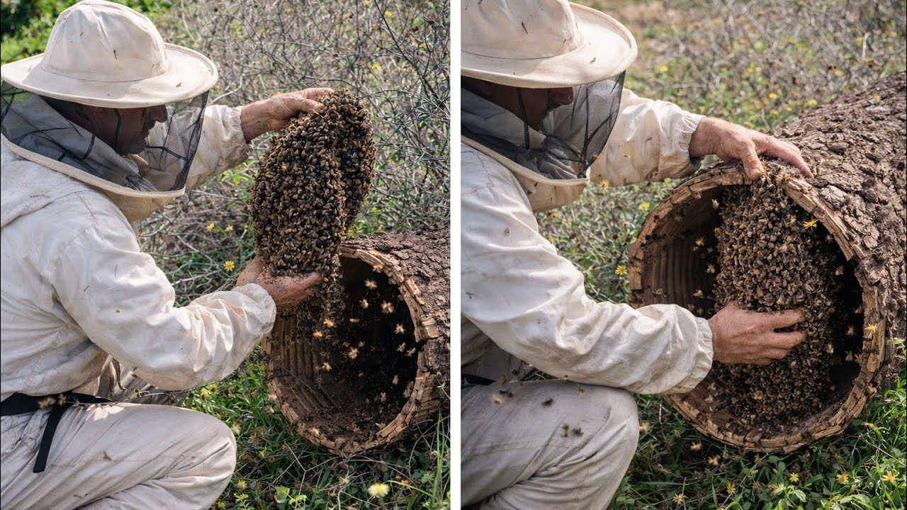 شاهد كيفية وضع طرود النحل 🐝 في الخلية