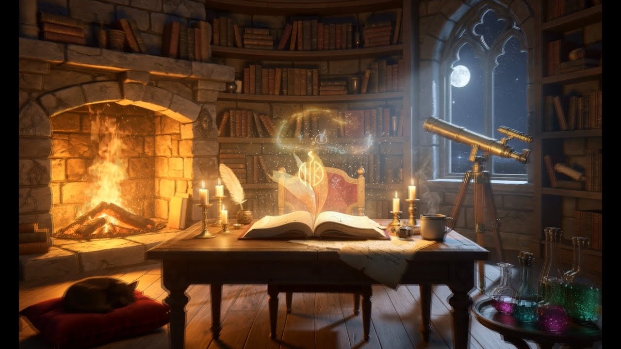 Wizard Study Night ✨📚🔥 — Fireplace & Magic Ambience | 2 Hours Sleep, Study, Relax