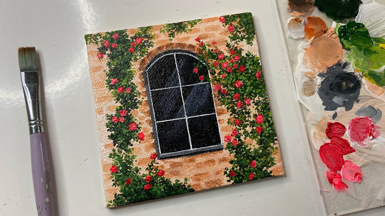 Flowers in window painting/ acrylic painting tutorial/ acrylic painting for beginners
