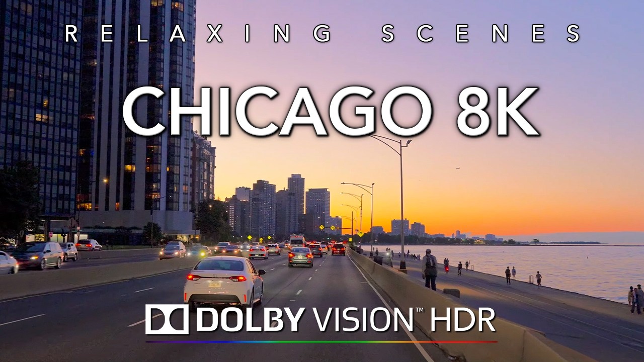 Driving Chicago 8K Dolby Vision HDR - Downtown to Wrigley Park