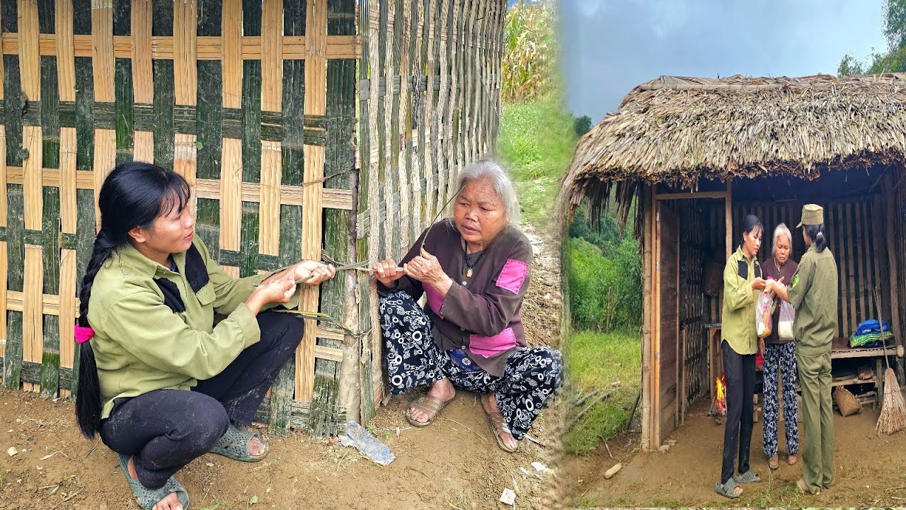 The poor old lady and the homeless girl try to complete the walls to stop the coming storm.