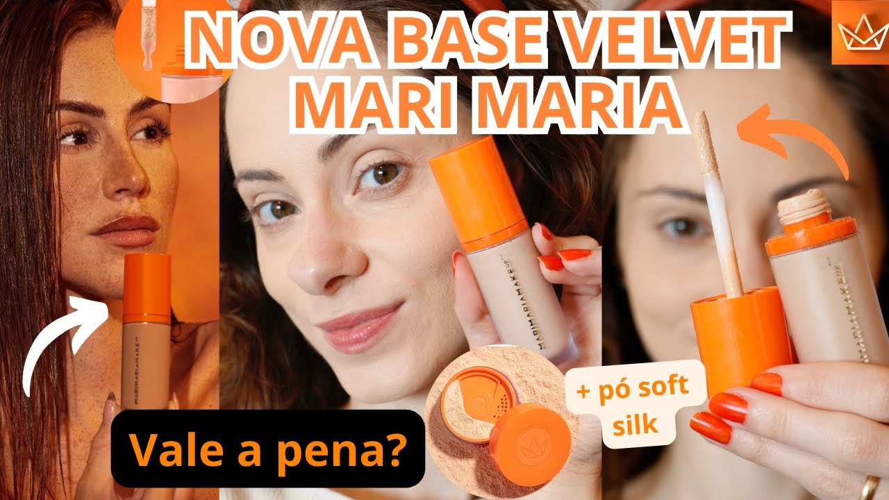 NOVA BASE MARI MARIA testei a base corretivo Velvet Skin, o pó, o pincel e a esponja de maquiagem