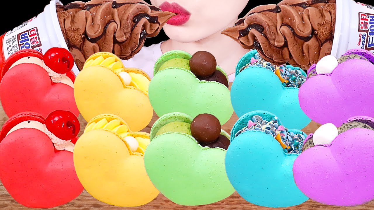 ASMR MUKBANG｜CHOCOLATE ICE CREAM RAINBOW MACARON 뚱카롱 마카롱 아이스크림 EATING SOUNDS 디저트먹방