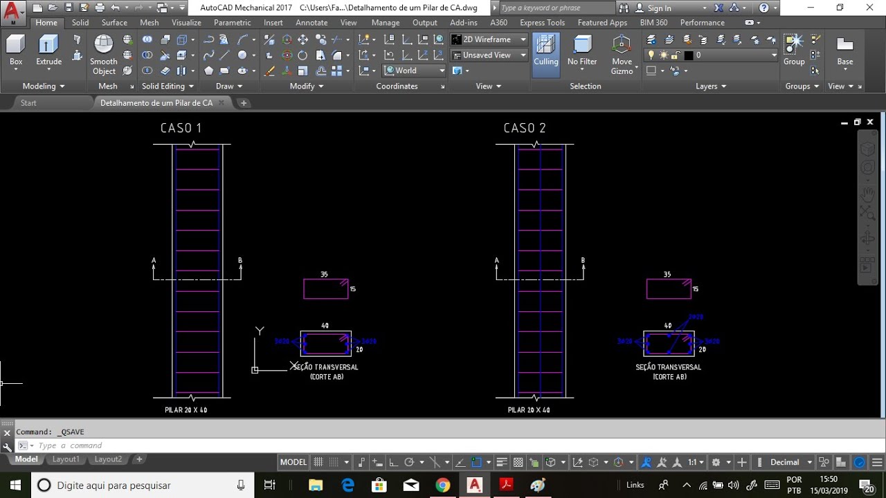 Detalhamento de um Pilar de Concreto Armado - AutoCAD