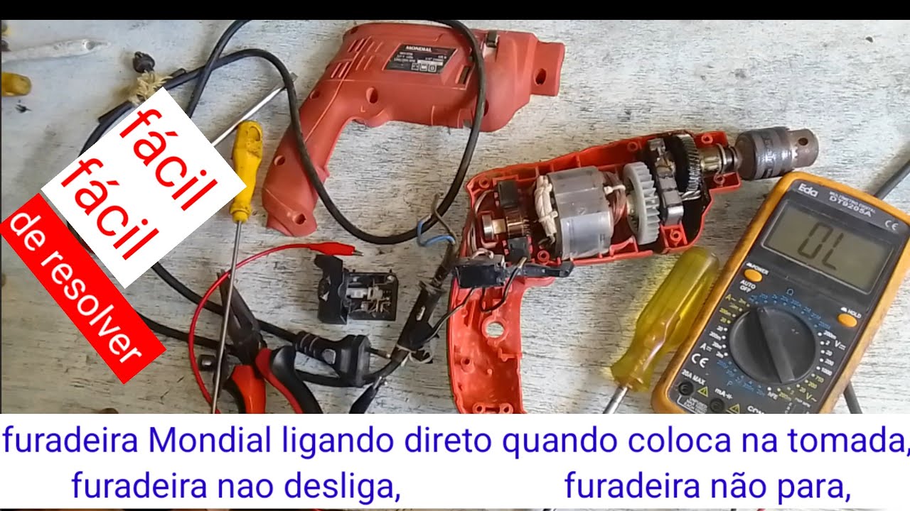 furadeira Mondial ligando direto quando coloca na tomada, furadeira nao desliga, furadeira não para,