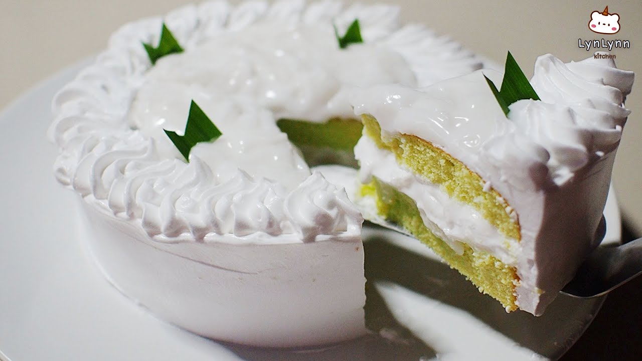 ํYoung Coconut Cake Recipe | Pandan Sponge Cake with Coconut Sauce