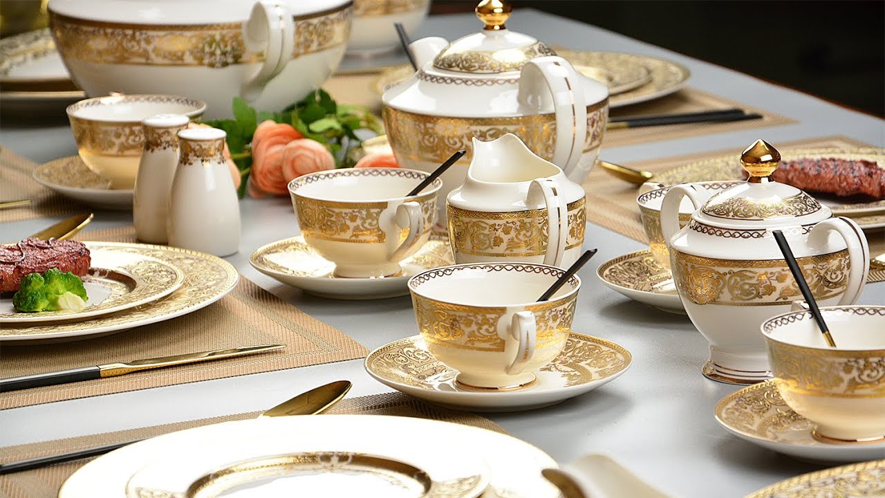 High Quality luxury embossed gold dinnerware porcelain dinner sets Wholesale - Karosa Chinaware
