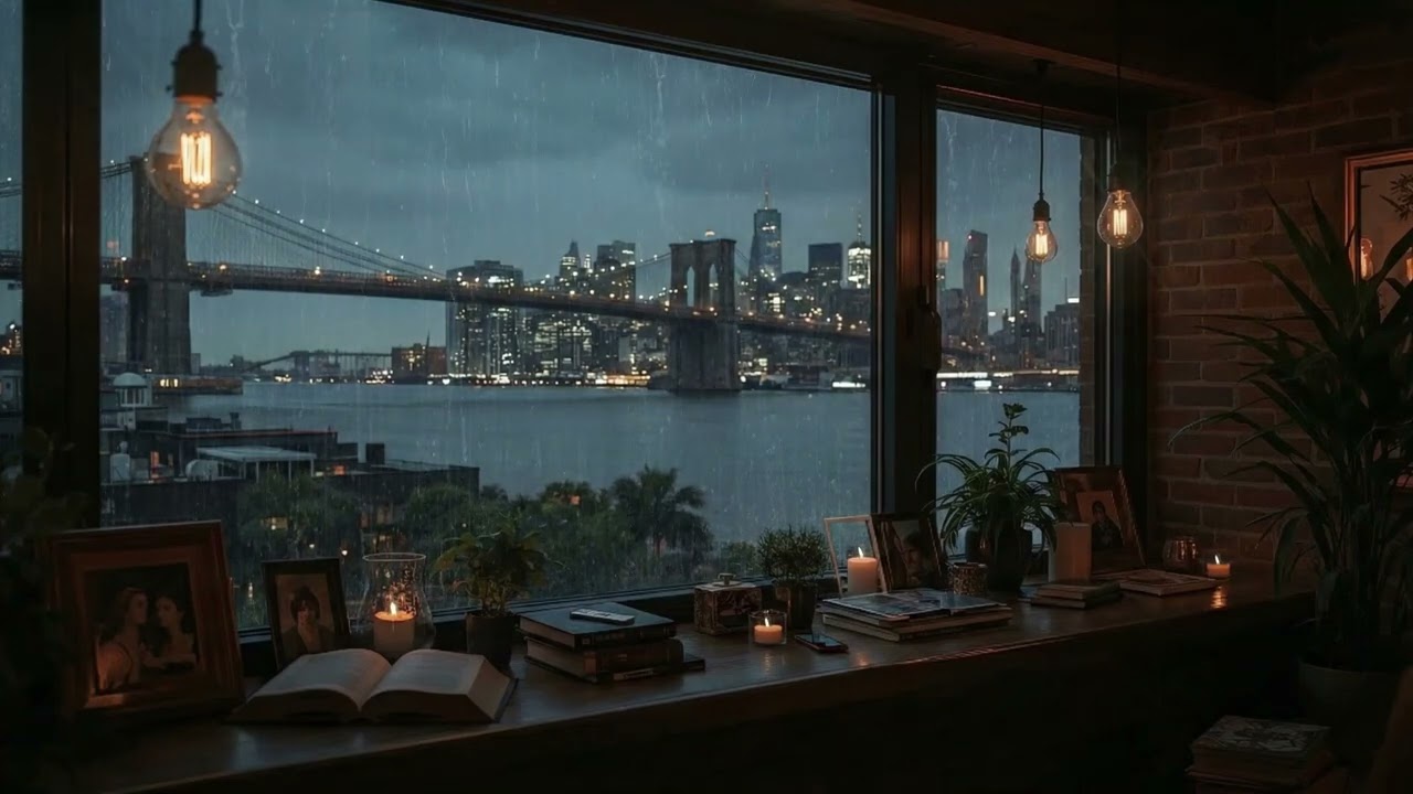 Cozy Evening Rain & Fireplace with Soft Jazz | Study & Relax Ambience