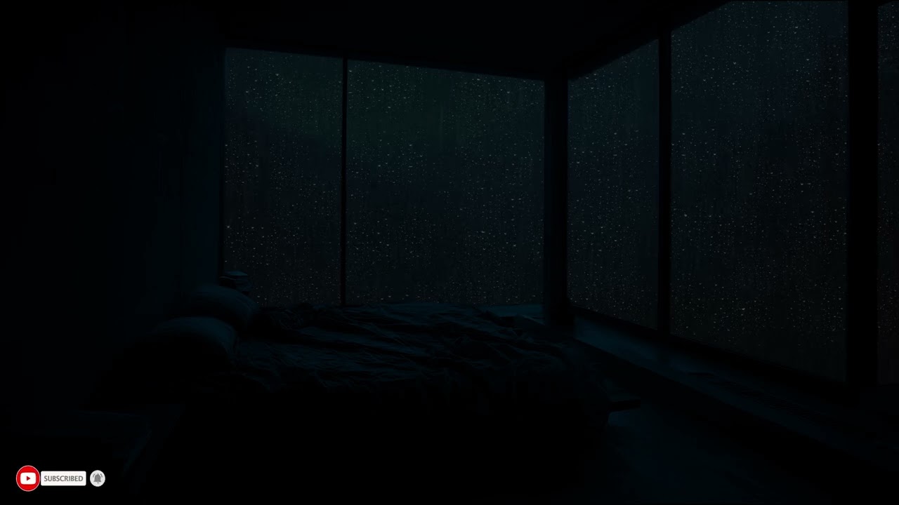 Dark Bedroom At Midnight With Continuous Rain Outside For Deep Rest