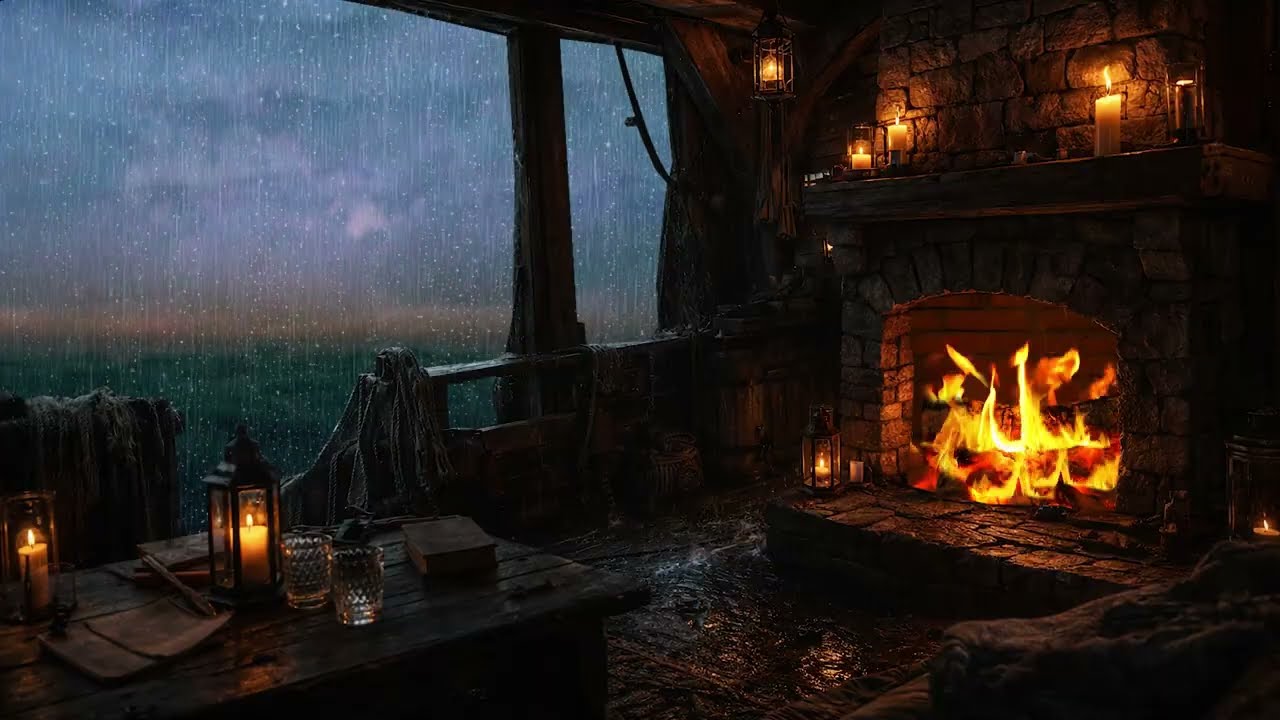 Deep Sleep in a Stormy Ocean ~ Cozy Boat Cabin Ambience | Strong Waves & Rain Sounds