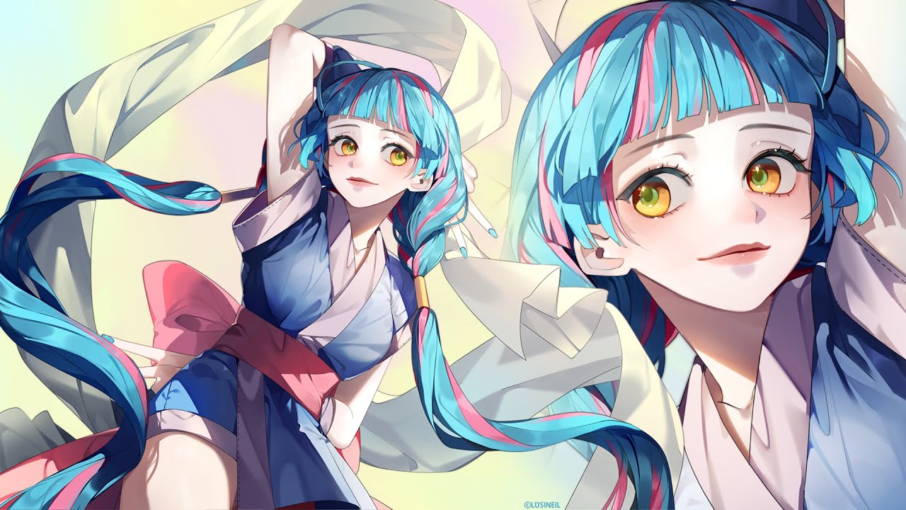 [Speed painting SAI] 질감을 살려서 미소녀 그려보기💙  /루시넬 스피드 페인팅