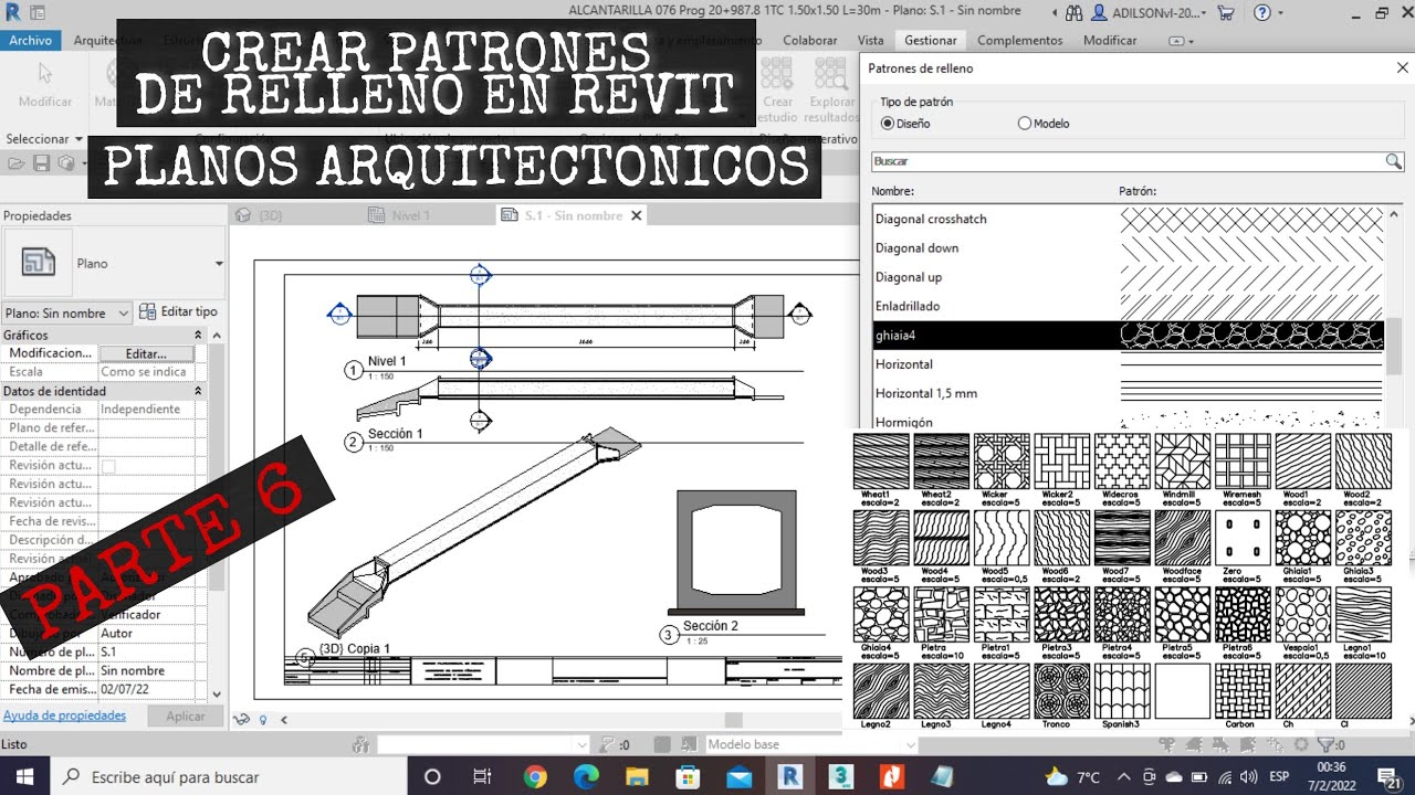 CREAR #PATRONES DE RELLENO EN REVIT | ELABORACION DE #PLANOS ARQUITECTÓNICOS #ALCANTARILLA CAJON 1TC