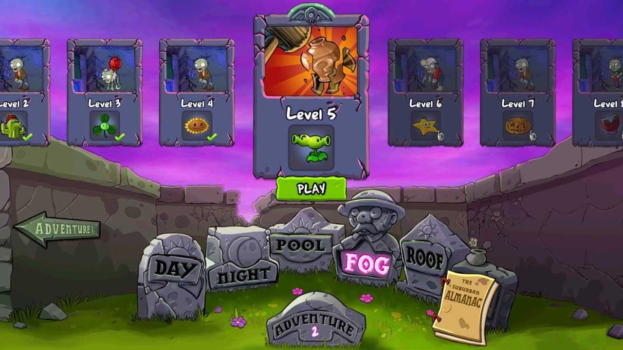 Plants versus zombies 🧟/ Adventure 2/Fog /Level 5 🔨 🔨 