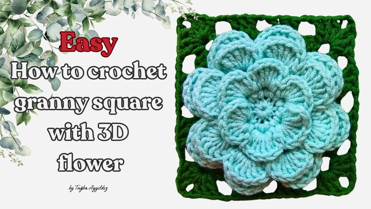 3D BENZERSİZ TIĞ İŞİ ÇİÇEK MOTİFİ * HOW TO CROCHET GRANNY SQUARE WİTH 3D FLOWER #easycrochet #diy