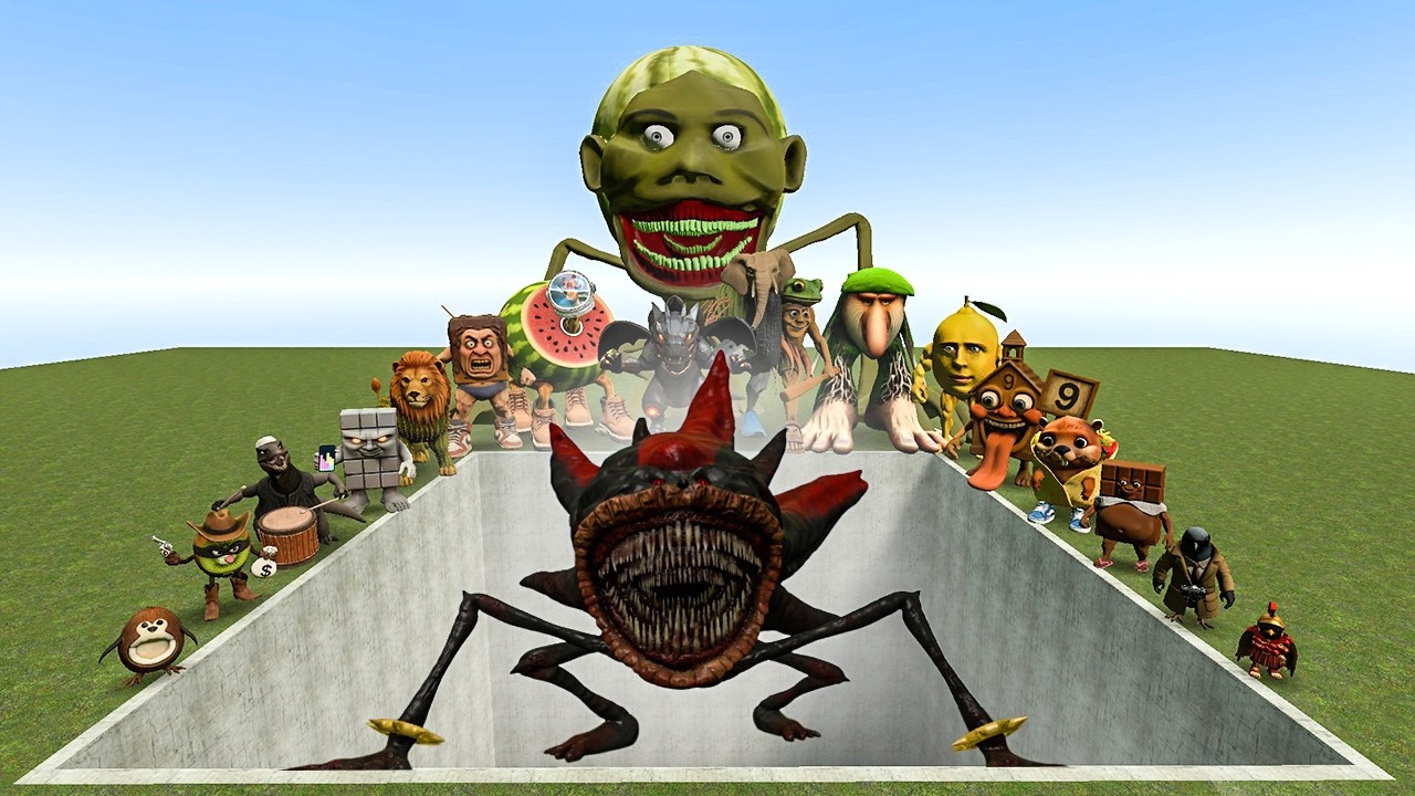 AI Brainrot Memes vs Sonic Cursed Tapes Bosses in Giant Pit – Gmod Chaos