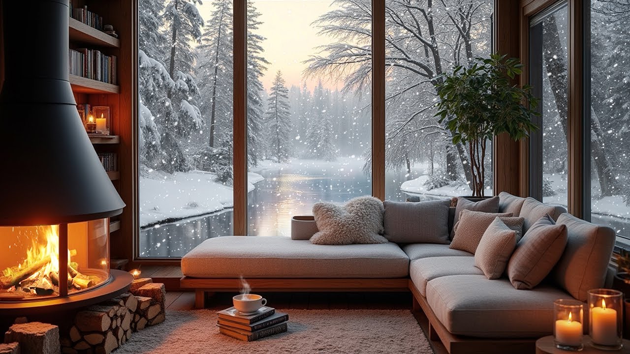 Winter Cabin Reading Ambience ❄️🔥 Warm Fireplace & Candlelight