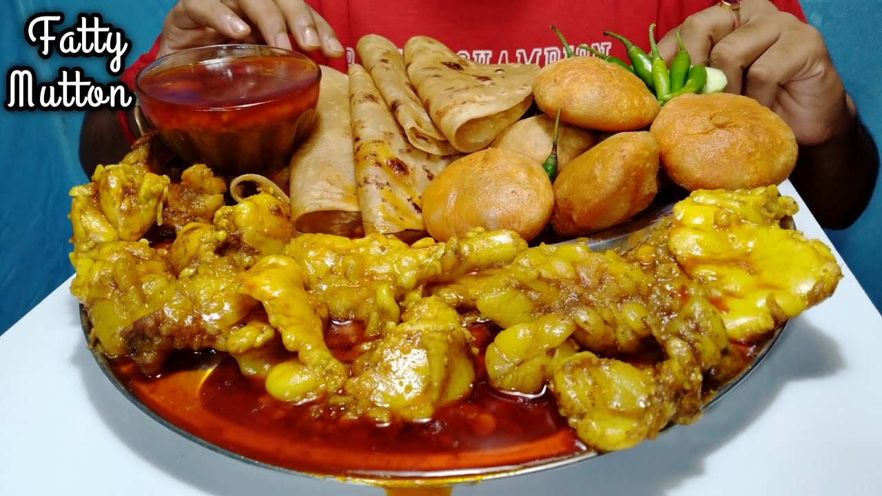 Fatty Mutton Curry With Dall Mix And Puri / Kochuri + Parotta Eating | Mutton Fat Curry Eating