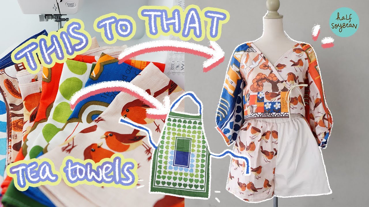 I transformed Vintage Tea Towels into clothes ✨(Patchwork Co-Ord Wrap Top, Shorts, Apron)