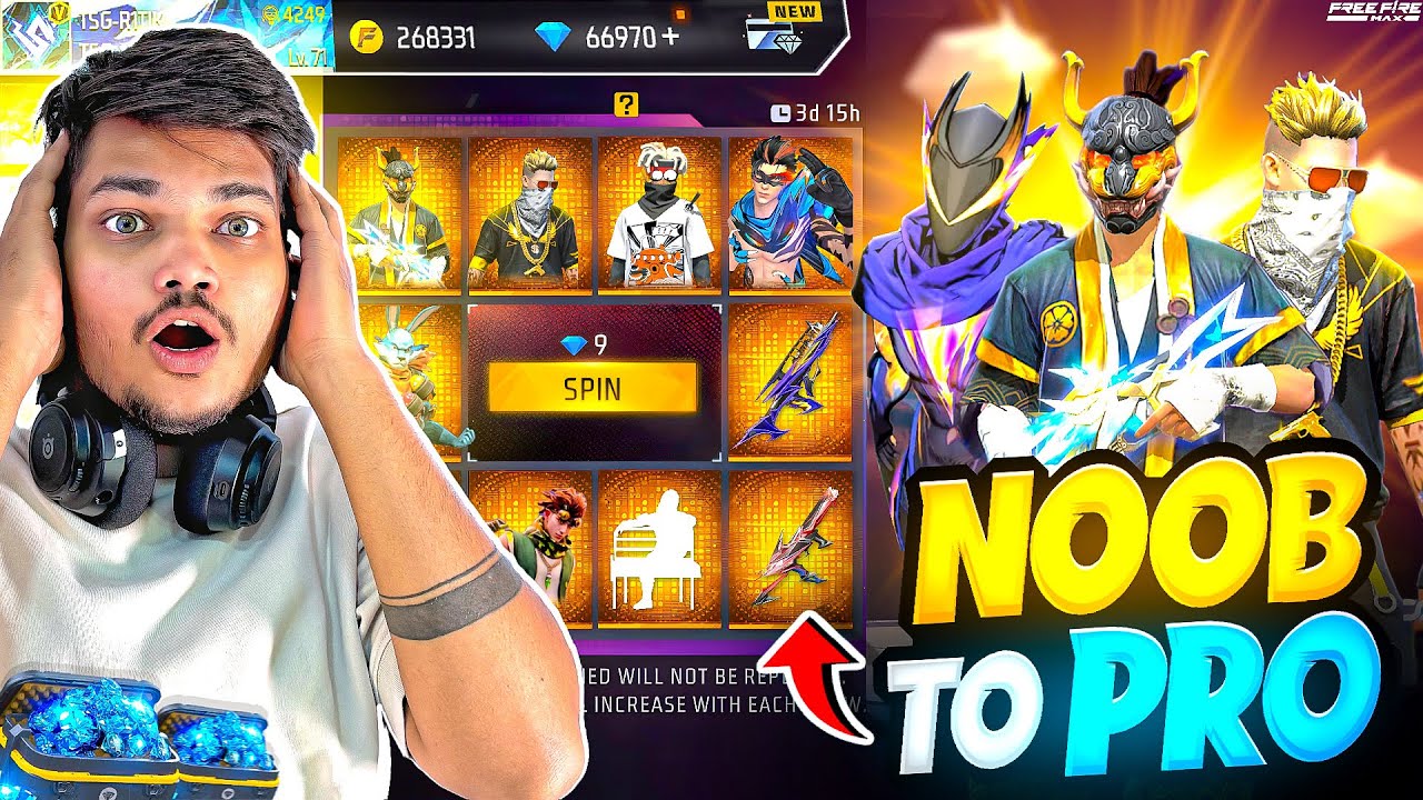 FREE FIRE NOOB TO PRO 2.0 LUCKIEST ID POOR TO ULTRA RICH IN 20,000💎 -GARENA FREE FIRE