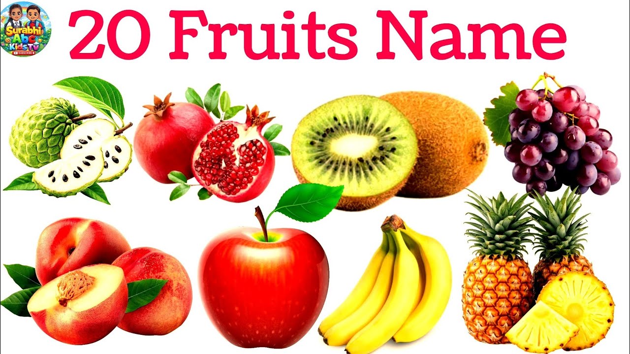 20 Fruits Names for Kids | English & Hindi with Pictures 🍌