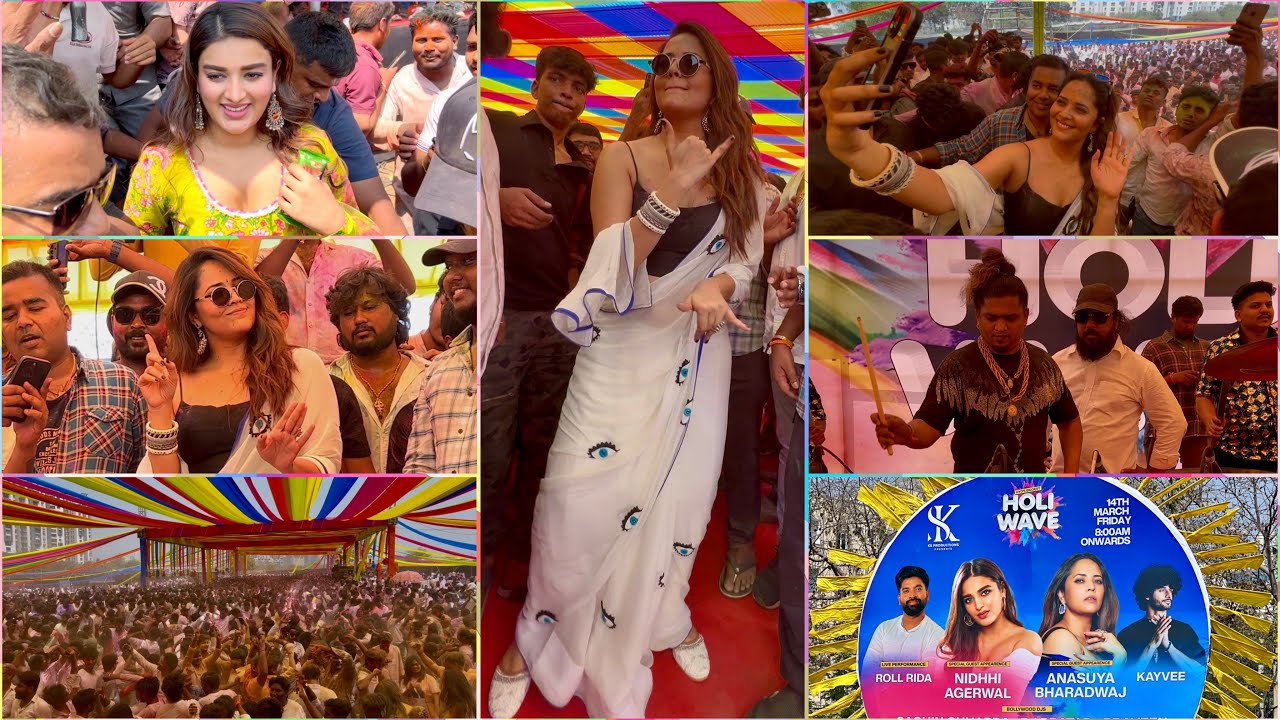 Anchor Anasuya Heroine Nidhi Agarwal Hulchal Dance at Biggest Holi Wave Envent Hitex Cricket Ground