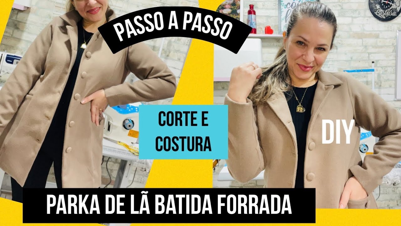 CORTE E COSTURA DE PARKA DE LÃ BATIDA FORRADA PASSO A PASSO COMPLETO PARA INICIANTES #passoapasso