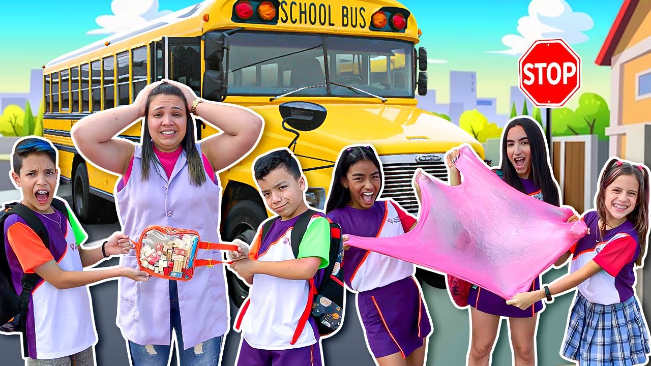 Regras de Segurança e Conduta no Ônibus Escolar com amigos Kids Teach School bus rules with friends