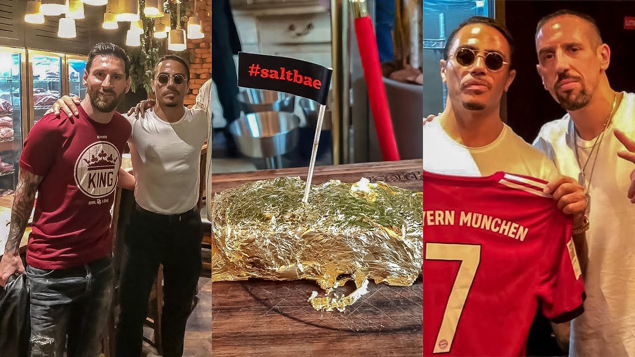Gold Steak in Nusret Steakhouse Dubai! Salt Bae Cutting Expensive Steak For Football Legends!