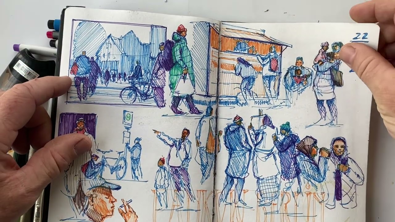Eins meiner Skizzenbücher vom Januar-März 2025 Workshop-Infos in der Videobeschreibung unten