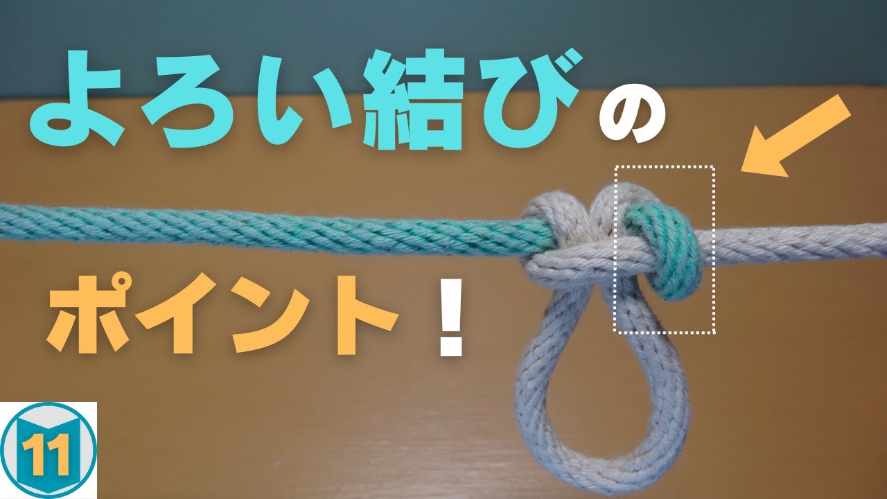 【よろい結び】の結び目を、しっかりと固定します。結び目は動かず、安定します。10㎏の鉄アレイも大丈夫です。