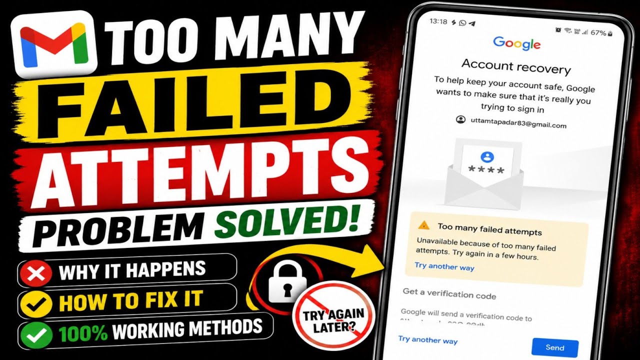 Too many failed attempts gmail problem | Gmail Recovery without verification code