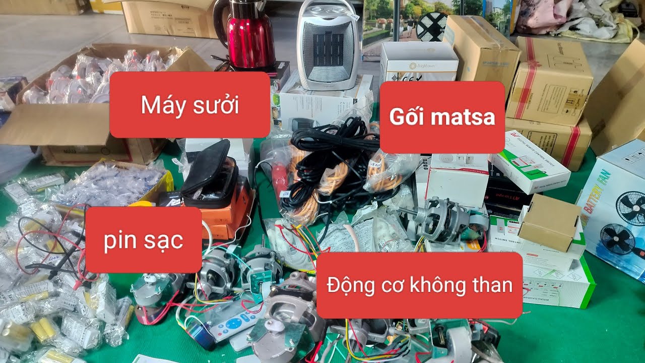 Động cơ kô than, dây điện nguồn, pin sạc , máy sưởi, gối mát sa .... 