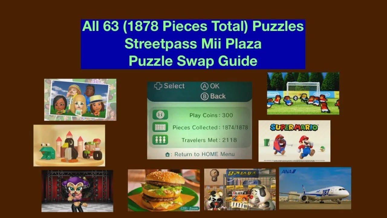 Как разблокировать 63 пазла (всего 1878 деталей) Streetpass Mii Plaza для 3DS и 2DS