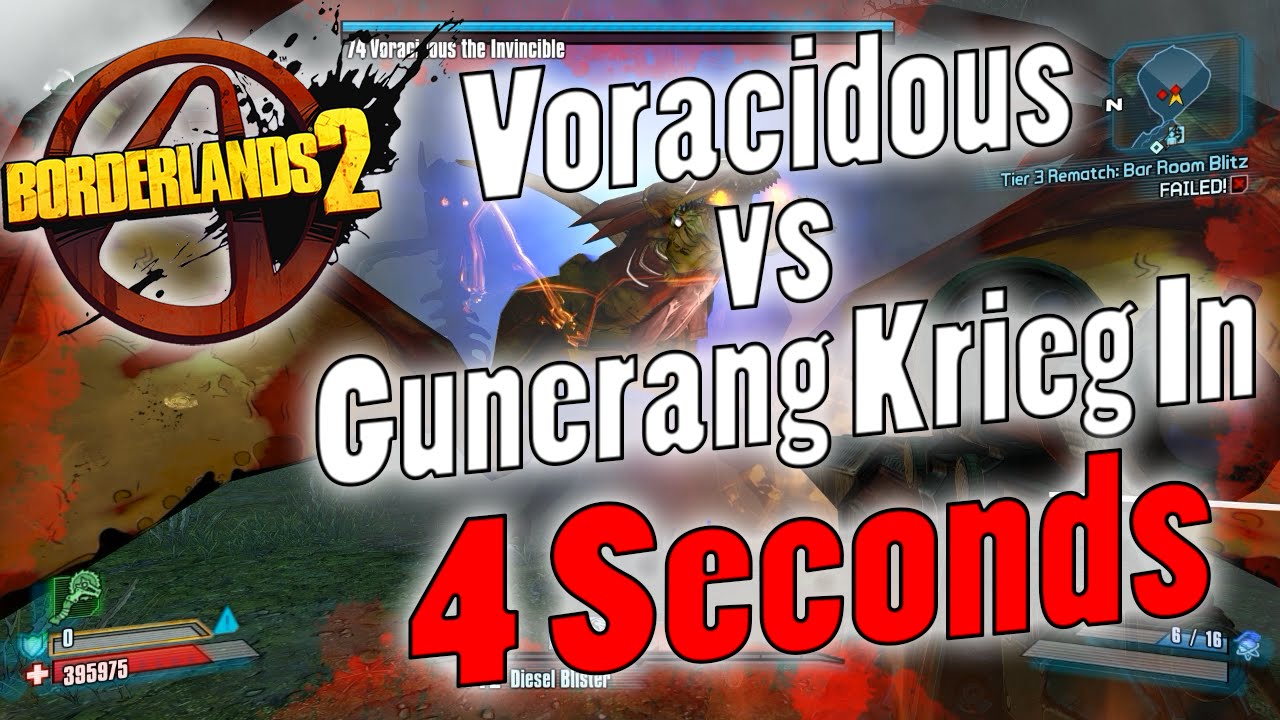Borderlands 2 | OP0 Voracidous vs Gunerang Krieg In 4 Seconds
