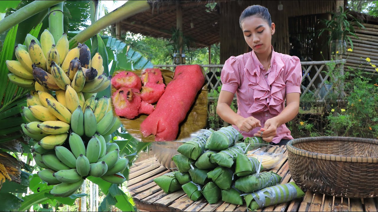 Traditional Khmer Cake banana sticky rice recipe in my village - Healthy food
