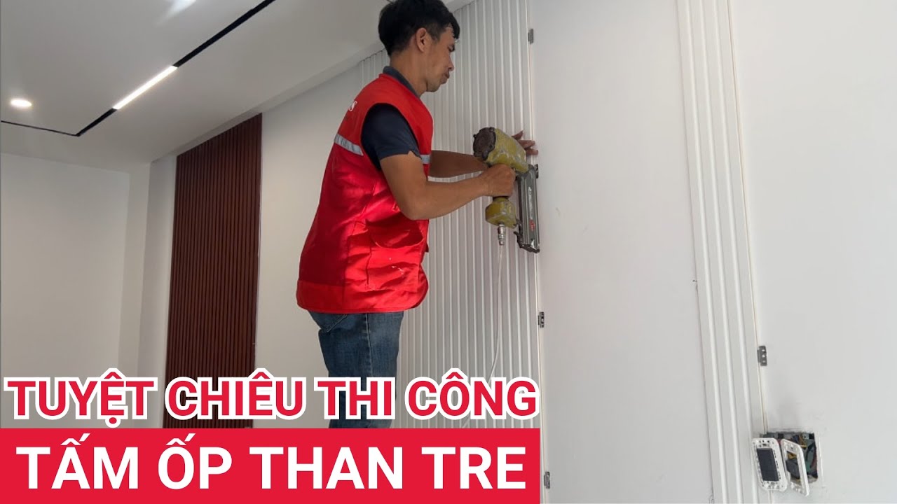 Thi công tấm ốp than tre kết hợp lam sóng độc đáo | Thi công nhựa nội thất ốp tường