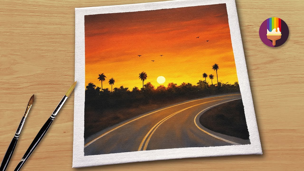 You Can Paint This! 🎨 Simple Sunset Road Acrylic Painting for Beginners