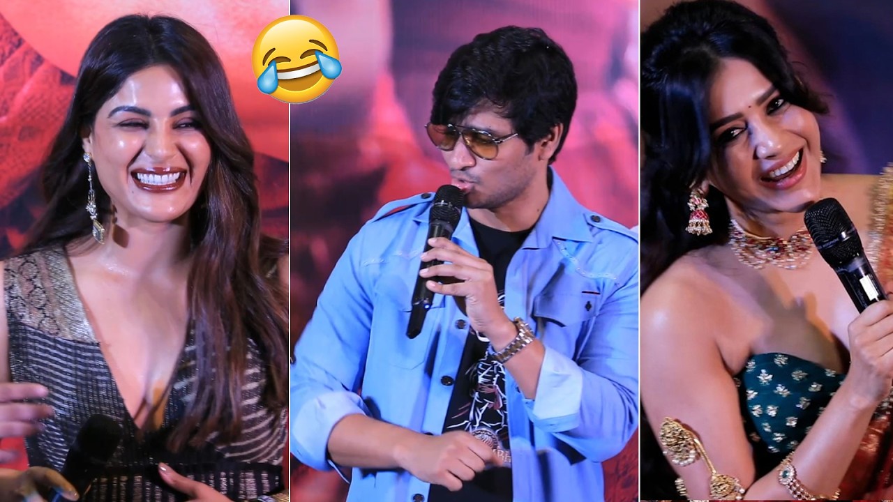 Nikhil Siddhartha Hilarious Fun With Samyuktha, Nabha Natesh at Swayambhu Movie Teaser Launch Event