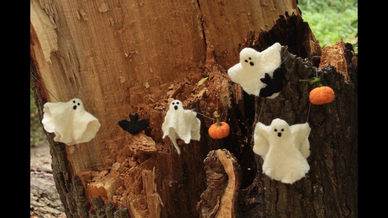 Needle Felting Halloween Ghost Pumpkin Bat Tutorial - PLSTĚNÍ NÁVOD Dýně, netopýr a strašidýlko