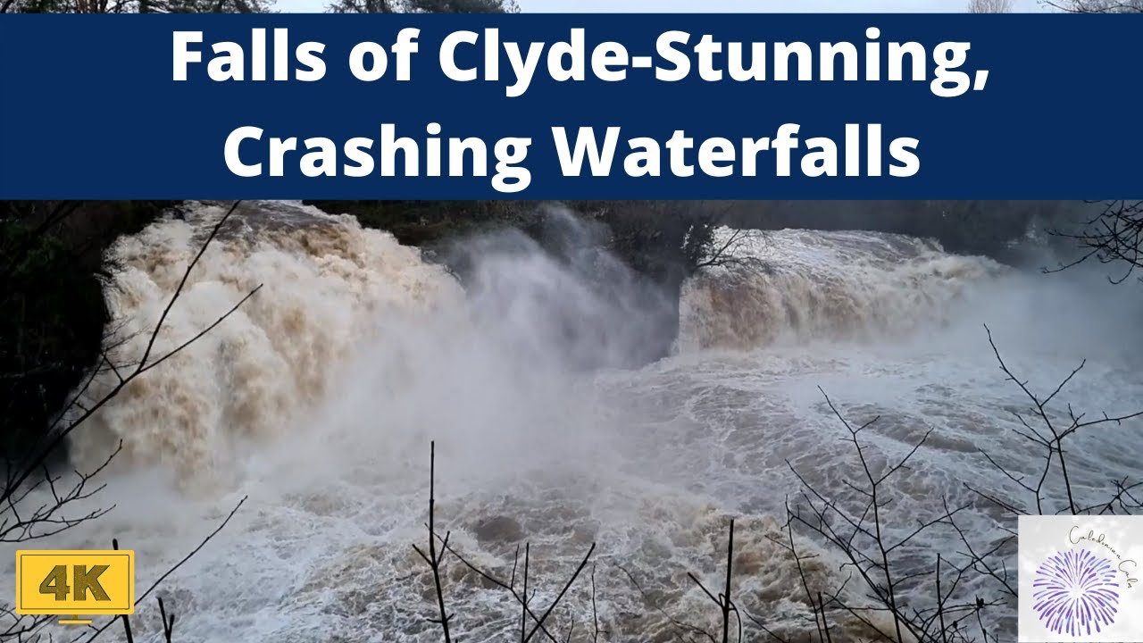4K Winter Waterfall Falls of Clyde- Breathtaking, powerful- Place of refuge for William Wallace